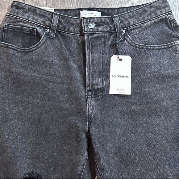 Button fly Boyfriend jeans Sz 26 Distressed Black high rise wide leg - Picture 4 of 12